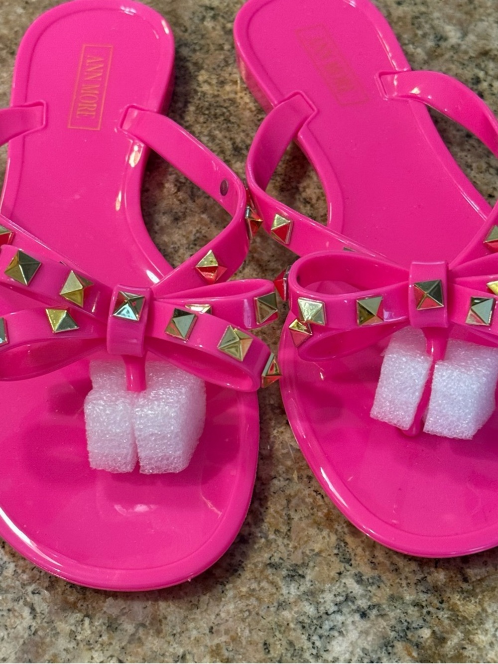 Rivet Stud Jelly Sandals Studded Bow Hot Pink Size 7 Ann More Pyramid Stud